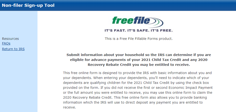 non-filer sign-up tool